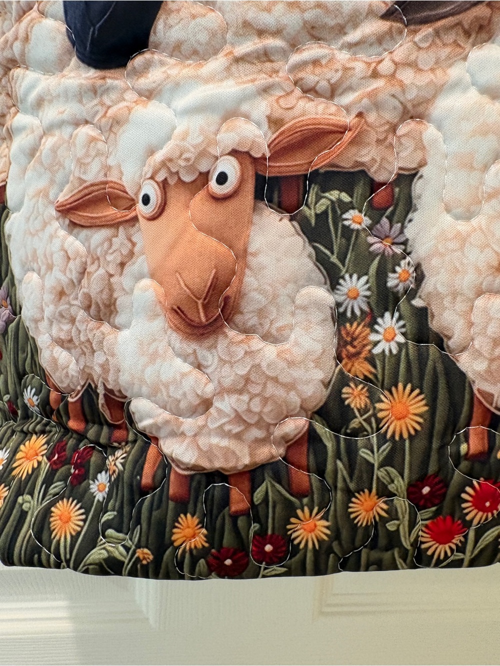 Quilted Sheep Appliqué Tote Bag in Teal and Cream - Picture 2 of 4